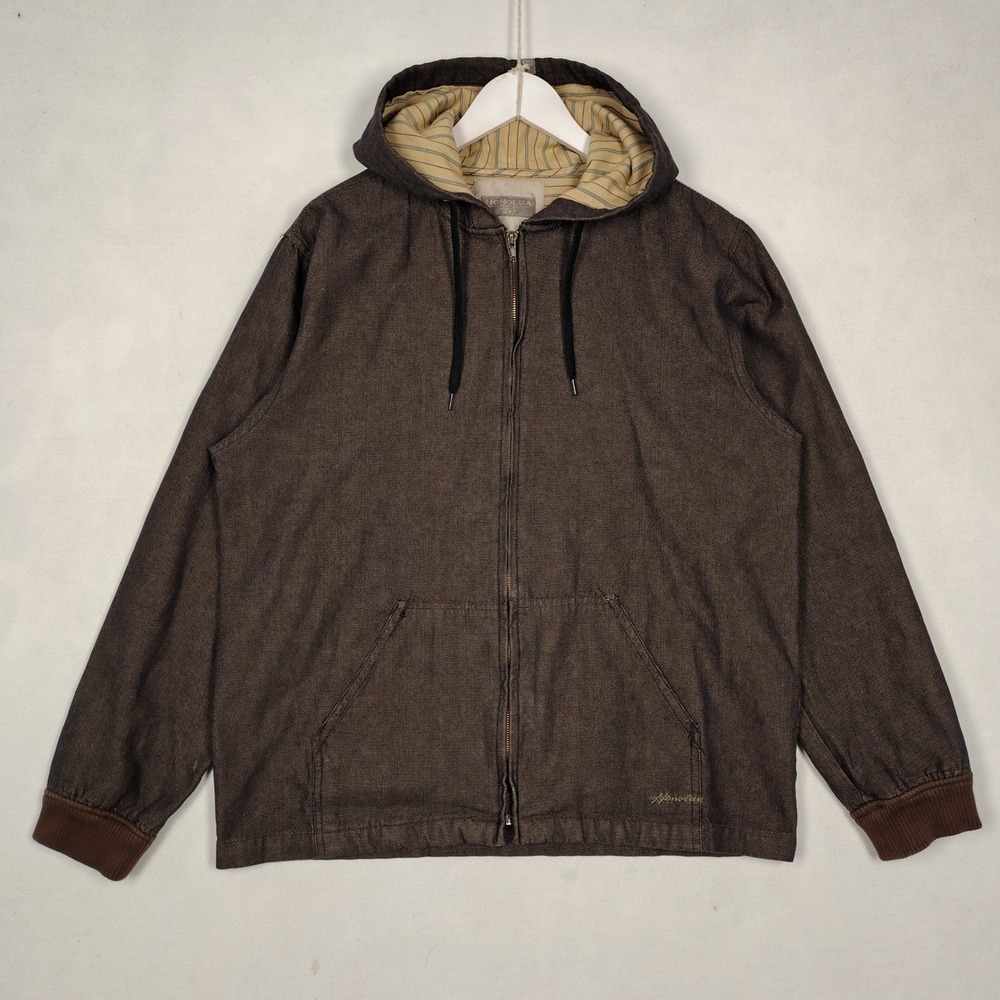 Honolua Surf Co Mens Brown Full Zip Hooded Jacket Size M Textured Surfwear